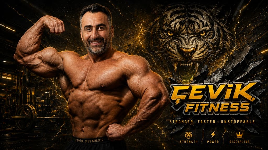 Mustafa Sokmen, Cevik Fitness Club salonunda poz verirken